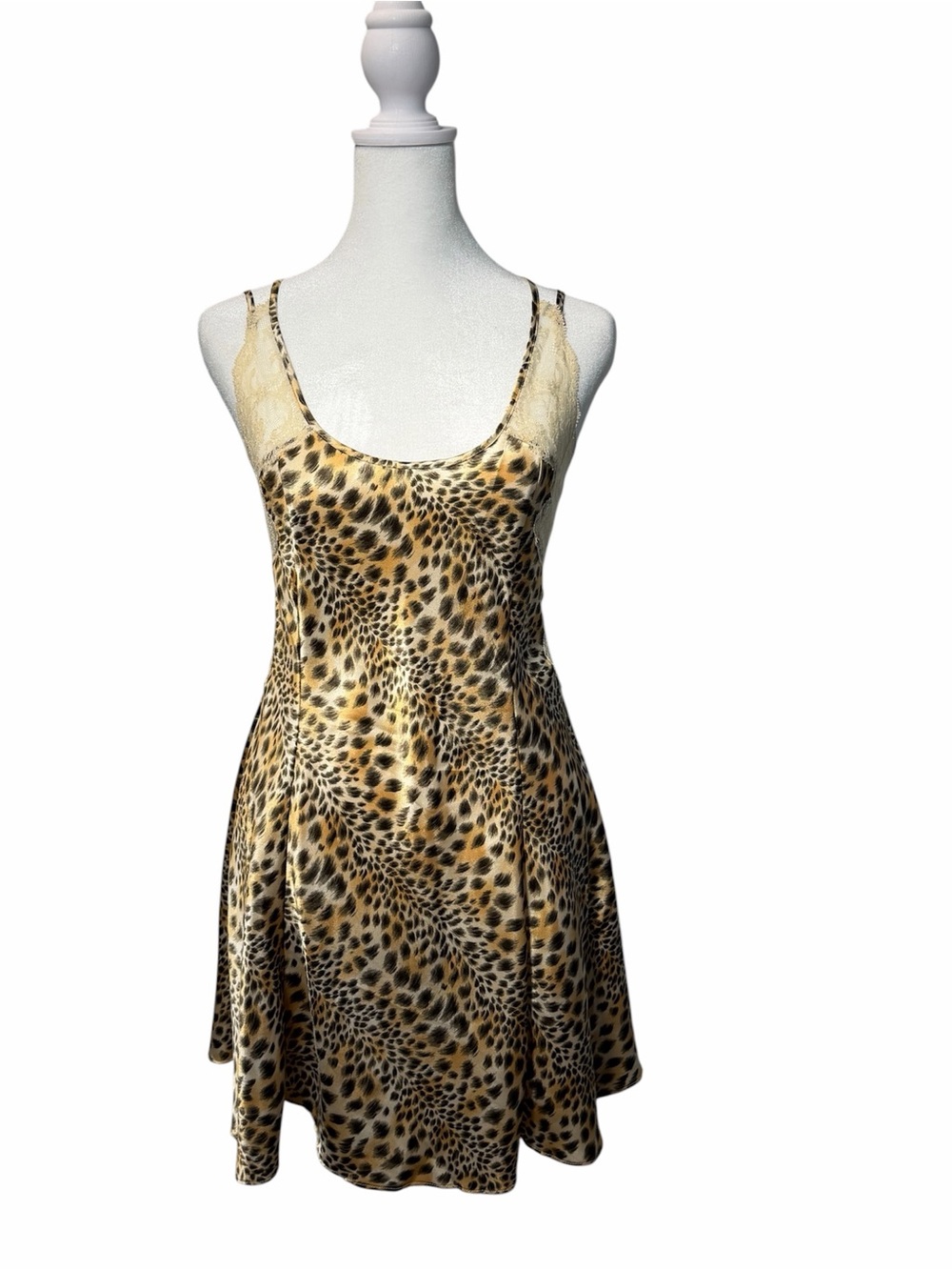 VTG Victoria's Secret Leopard Satin Slip Dress Lace Size S 90s Cheetah Nightie